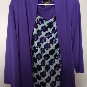 Bob Mackie purple and white sequined tunic with attached jacket